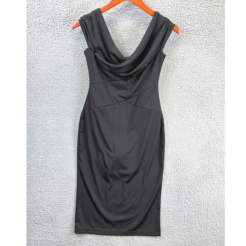Popilush Cowl Neck Ruched Built In Shapewear Min Dress Womens L Black Slimming